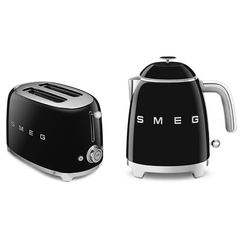 Smeg - 50s Retro Black Mini Kettle & Toaster Set 3 Smeg - 50s Retro Black Mini Kettle & Toaster Set